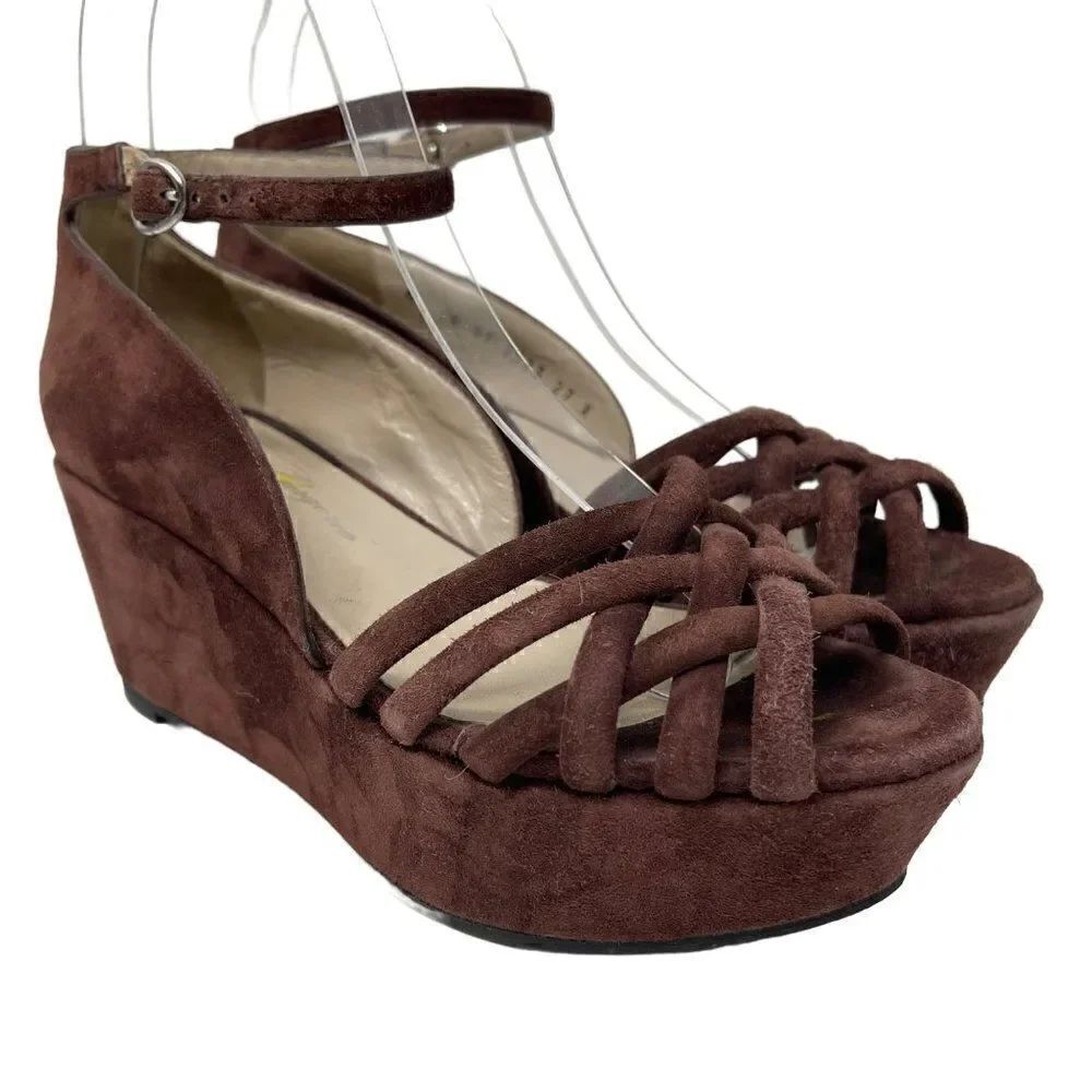 Robert Clergerie brown Suede leather platforms 6B BoxD sandals strappy ankle